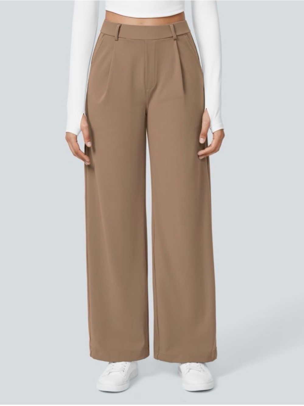 Straight Leg High-Waist Pants in Taupe - Picture 2 of 6